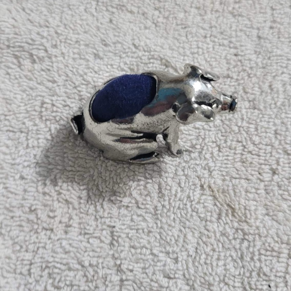 Vintage Pewter Pig Pin Cushion